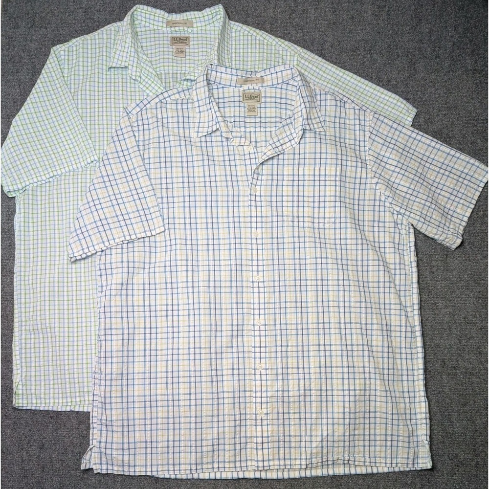 Lot Of 2 L.L. Bean XXL - Tall Traditional Fit Textured Short‎ Sleeve Button Ups